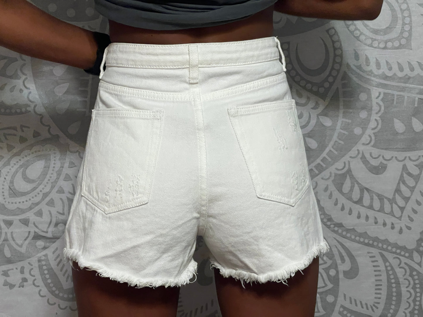 Destroyed White Denim Shorts