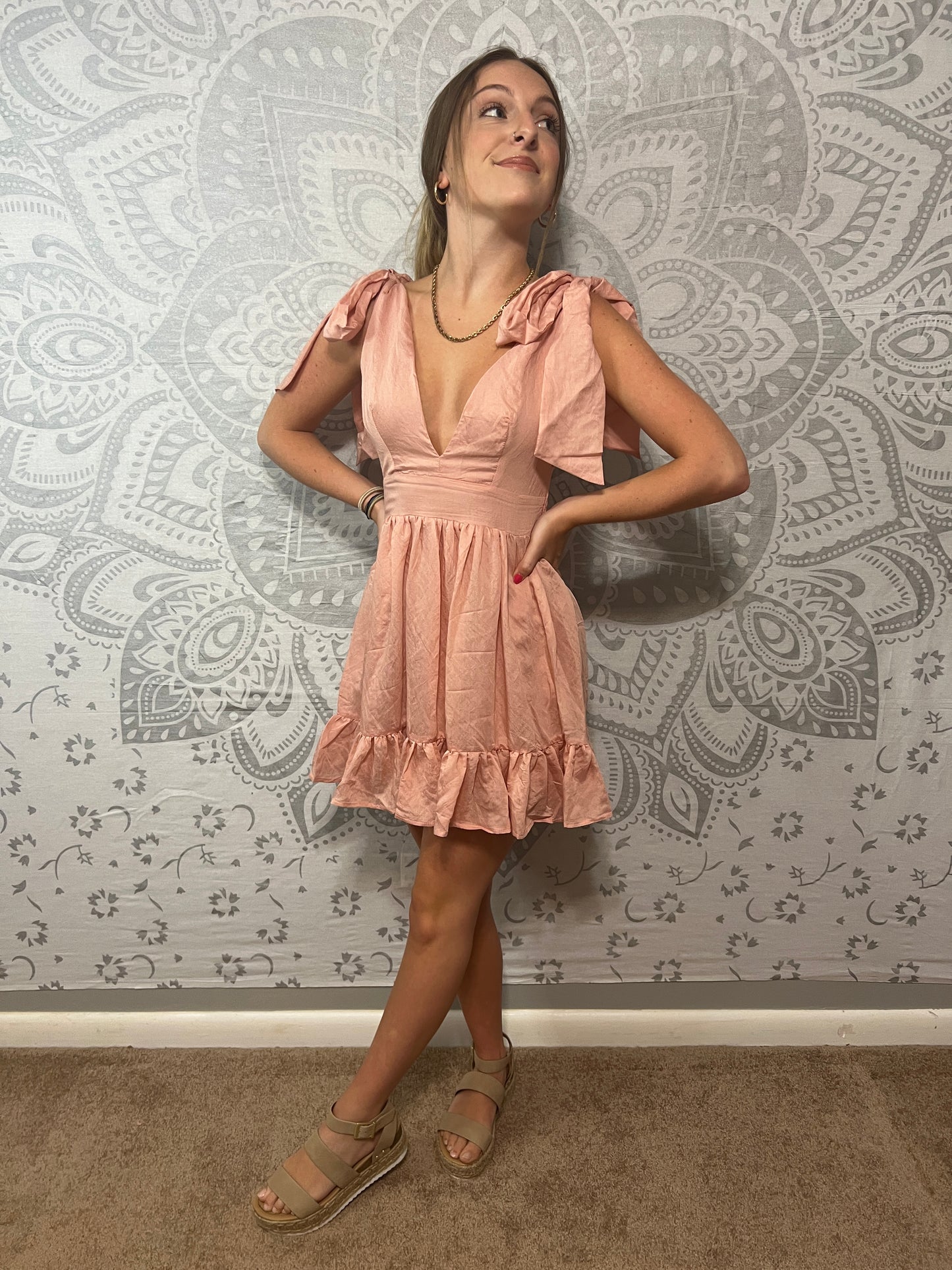 Blushing V-neck Mini Dress