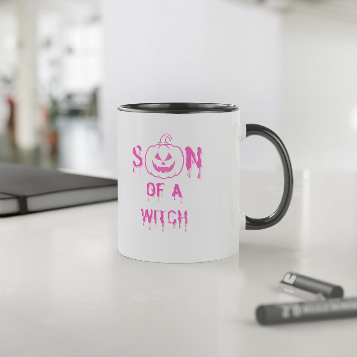 Son Of A Witch White accent mug