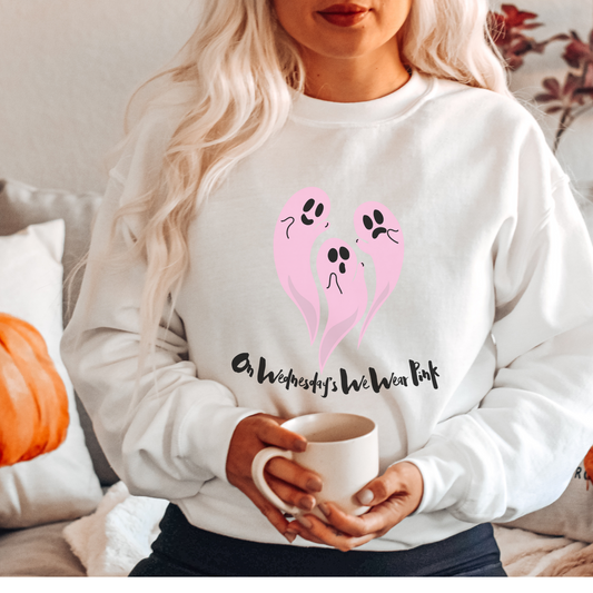 On Wednesdays We Wear Pink Ghost Crewneck Sweatshirt