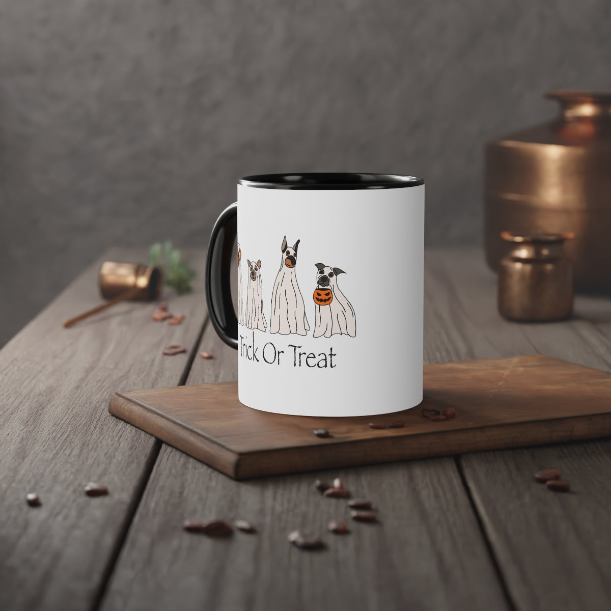 Trick Or Treat Doggies White accent mug